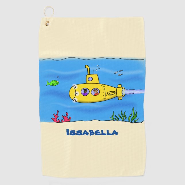 Serviette De Golf Caricature sous-marine joyeuse (Devant)