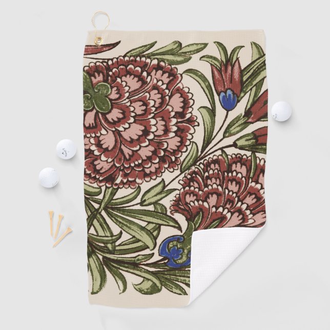 Serviette De Golf Carreau de fleur d'œillet Art antique rustique De  (En situation)