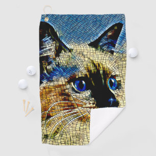 Serviette De Golf Carreaux de mosaïque de chat siamois aux yeux bleu