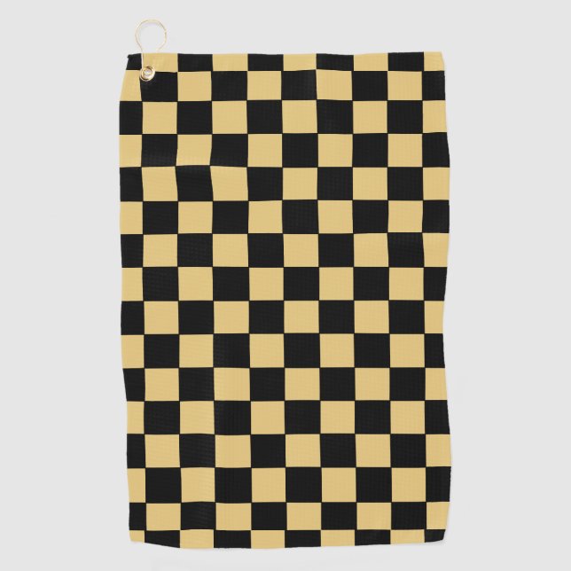Serviette De Golf Carreaux noirs et or (Devant)