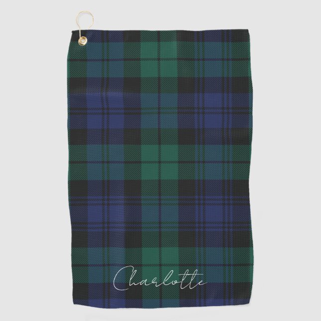 Serviette De Golf Carreaux Rustique Élégant Vert Tartan (Devant)