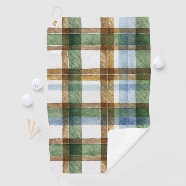 Serviette De Golf Carreaux Vert Marron Bleu Rayures (En situation)