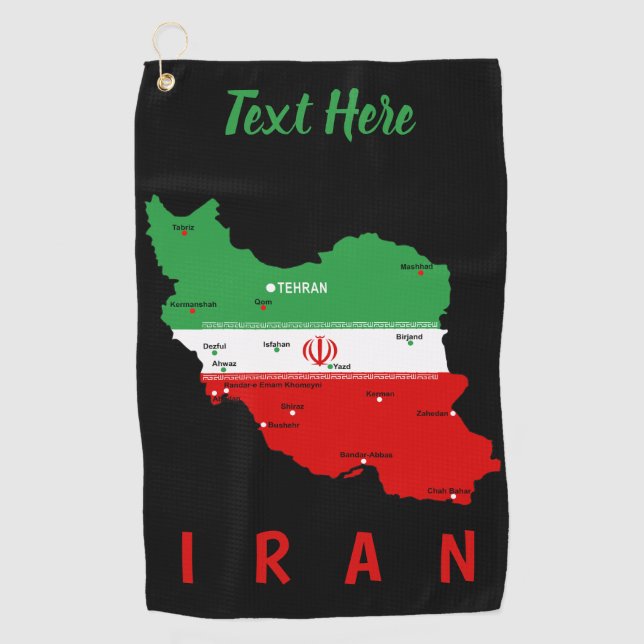 Serviette De Golf Carte de l'Iran avec drapeau et emblème (Devant)