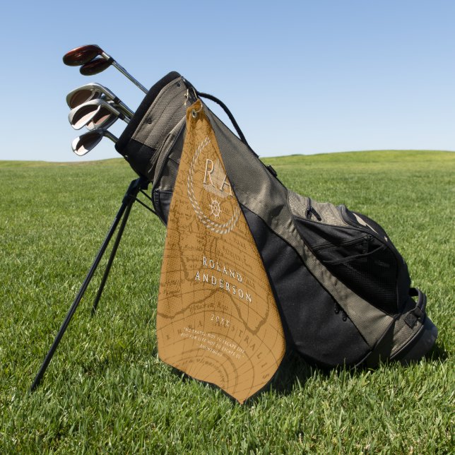 Serviette De Golf Carte de monogramme de corde nautique Marron (Vert)