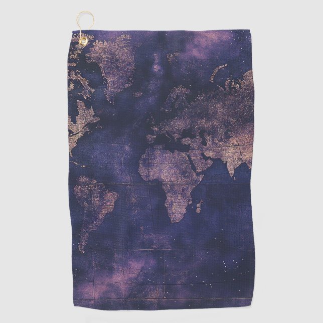 Serviette De Golf Carte du monde céleste violet Dark Academia (Devant)