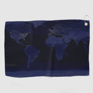 Serviette De Golf Carte du monde de la Terre Ville Lumières de nuit