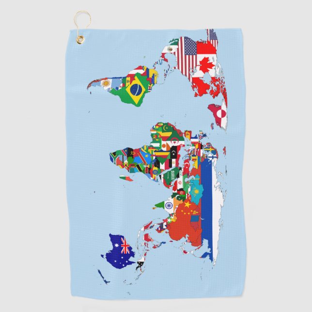 Serviette De Golf Carte du monde des drapeaux Golf Towel (Devant)
