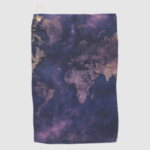 Serviette De Golf Carte vintage du monde céleste pourpre (9)
