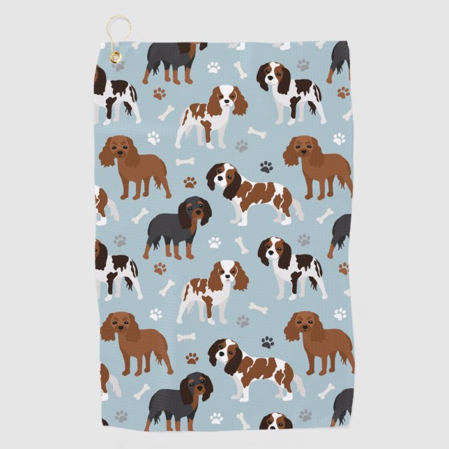 Serviette De Golf Cavalier King Charles Spaniel Paws and Bones (Devant)