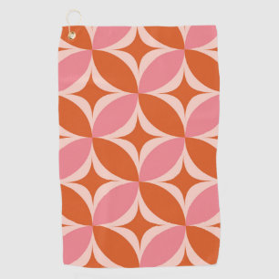 Serviette De Golf Cercles étoilés du milieu du siècle rose et orange
