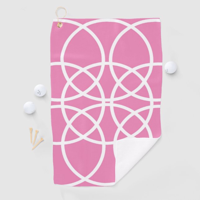 Serviette De Golf Cercles spiraux blancs sur rose (En situation)