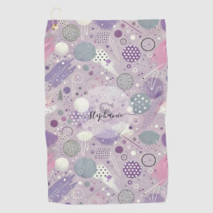 Serviette De Golf Cercles violets Abstraits avec accents de bandes d