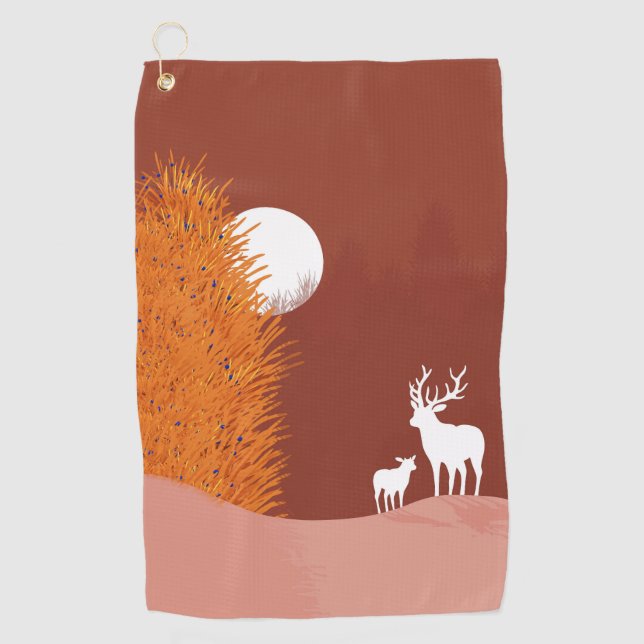 Serviette De Golf Cerfs sur une colline éclairée par la lune  (Devant)