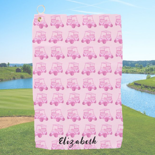 Serviette De Golf Chariot de golf rose amusant nom personnalisé (Créateur téléchargé)
