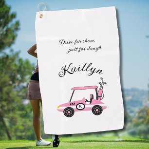 Serviette De Golf Chariot de golf rose amusant pour fille avec monog