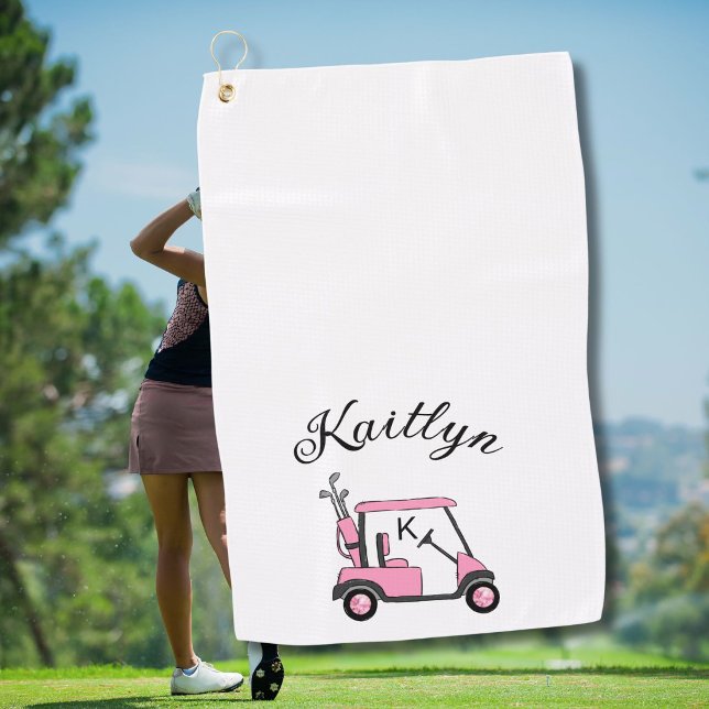 Serviette De Golf Chariot de golf rose amusant pour fille avec monog (Créateur téléchargé)
