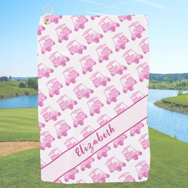 Serviette De Golf Chariot de golf rose et blanc amusant nom personna (Créateur téléchargé)