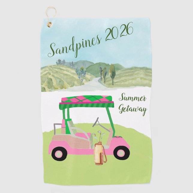 Serviette De Golf Chariot de Golf Rose Fun Personnalisé avec Nom (Devant)