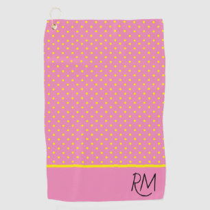 Serviette De Golf Charmant Rose Monogrammé avec Points Jaunes