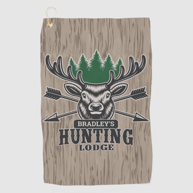 Serviette De Golf Chasseur de cerfs élans ADD NOM Lodge de chasse à  (Devant)