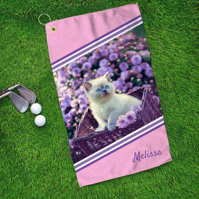 Serviette De Golf Chat Bébé Bleu Oyé En Fleurs Personnalisé (Créateur téléchargé)