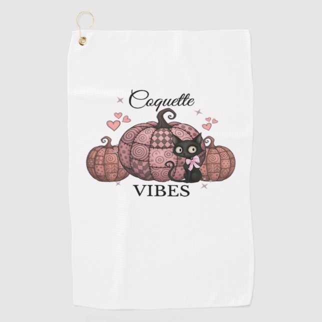 Serviette De Golf Chat Citrouille rose Coquette T-shirt surdimension (Devant)
