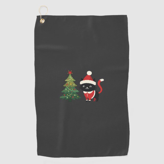 Serviette De Golf Chat de Noël Santa Arbre Vecteur (Devant)