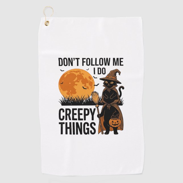 Serviette De Golf Chat d'Halloween Choses Effrayantes Sorcière Drôle (Devant)