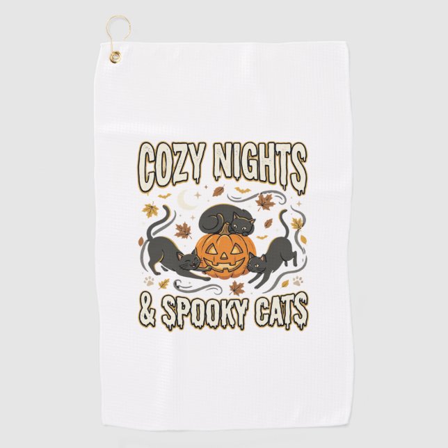 Serviette De Golf Chat d'Halloween Magie d'Automne (Devant)