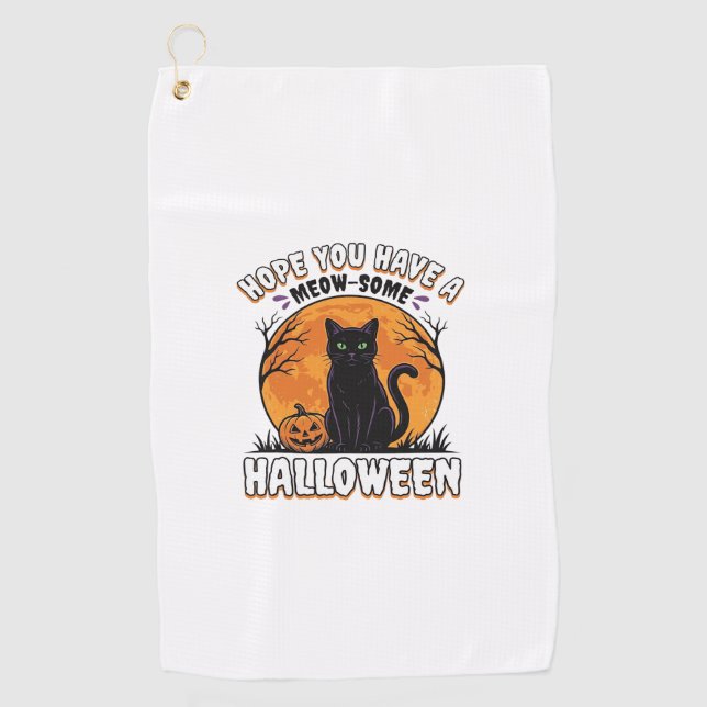 Serviette De Golf Chat d'Halloween Meow-Some Dessin de Gravure Vinta (Devant)