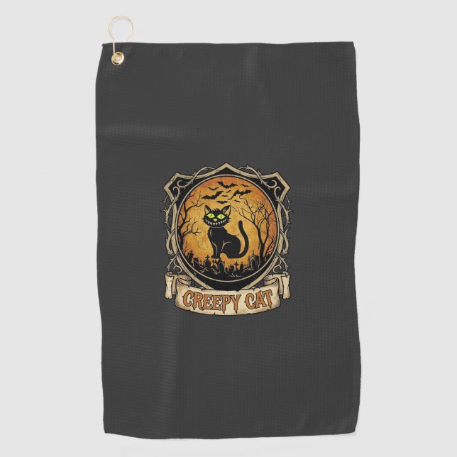 Serviette De Golf Chat effrayant Halloween Chauve-souris de cimetièr (Devant)