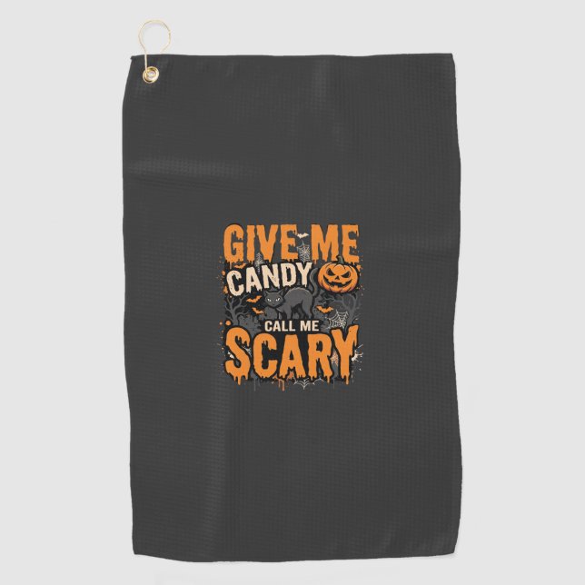 Serviette De Golf Chat effrayant Halloween donne-moi des bonbons (Devant)