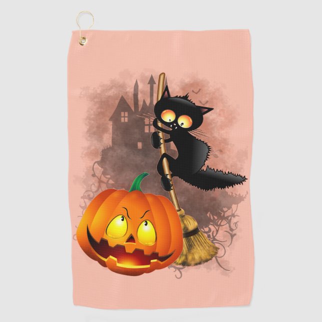 Serviette De Golf Chat effrayé par Citrouille Fun Halloween caractèr (Devant)
