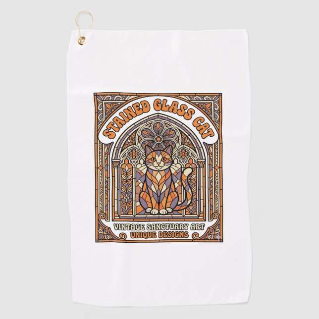 Serviette De Golf Chat en Verre Cathédrale Vintage (Devant)