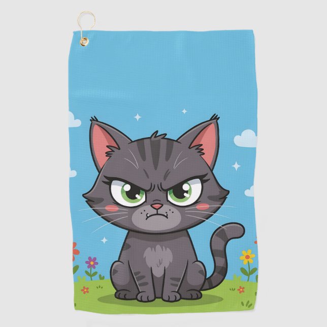 Serviette De Golf Chat gris en colère (Devant)