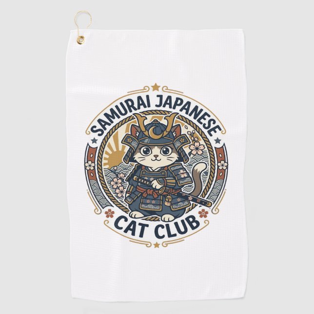 Serviette De Golf Chat japonais samouraï Art vectoriel POD - Samoura (Devant)