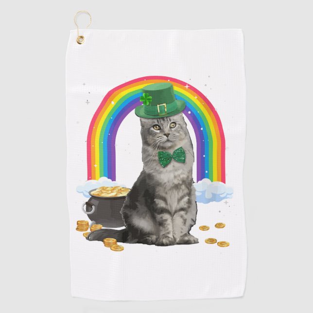 Serviette De Golf Chat Jour de la Saint Patrick Leprechaun Costume S (Devant)
