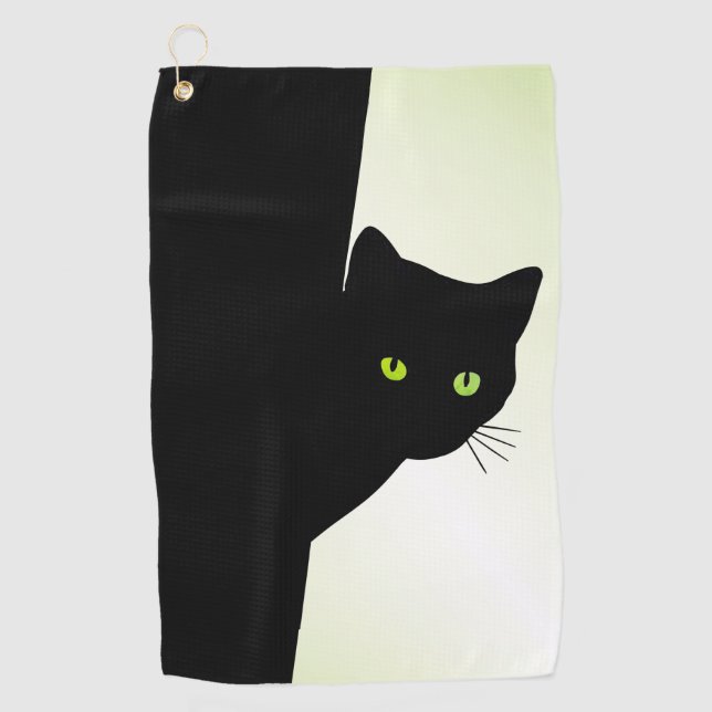 Serviette De Golf Chat noir à oreille verte (Devant)