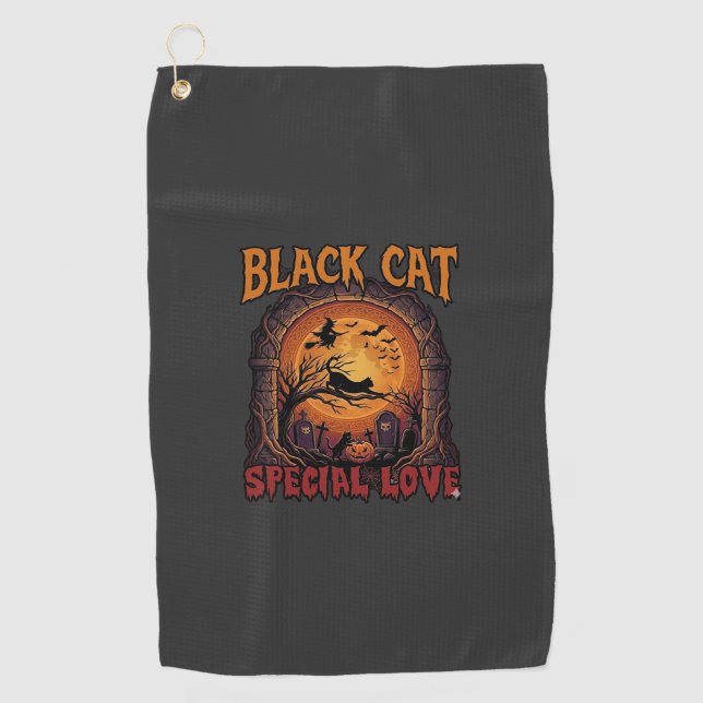 Serviette De Golf Chat Noir Amour Spécial Halloween Lune Sorcière Ci (Devant)