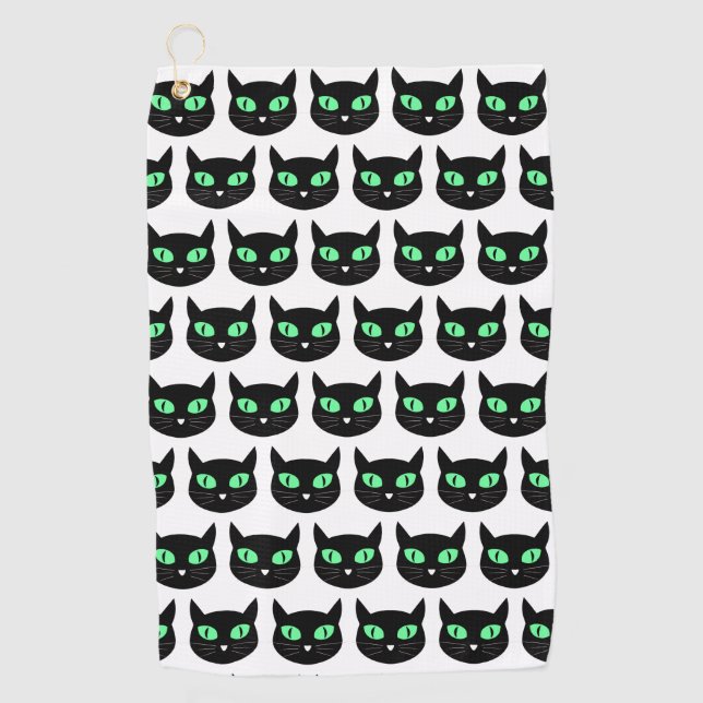 Serviette De Golf Chat noir aux yeux verts motif (Devant)