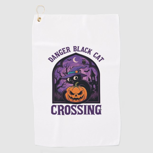 Serviette De Golf Chat Noir Dangereux Traverse Halloween Citrouille  (Devant)
