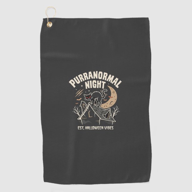 Serviette De Golf Chat noir de la lune d'Halloween (2) (Devant)