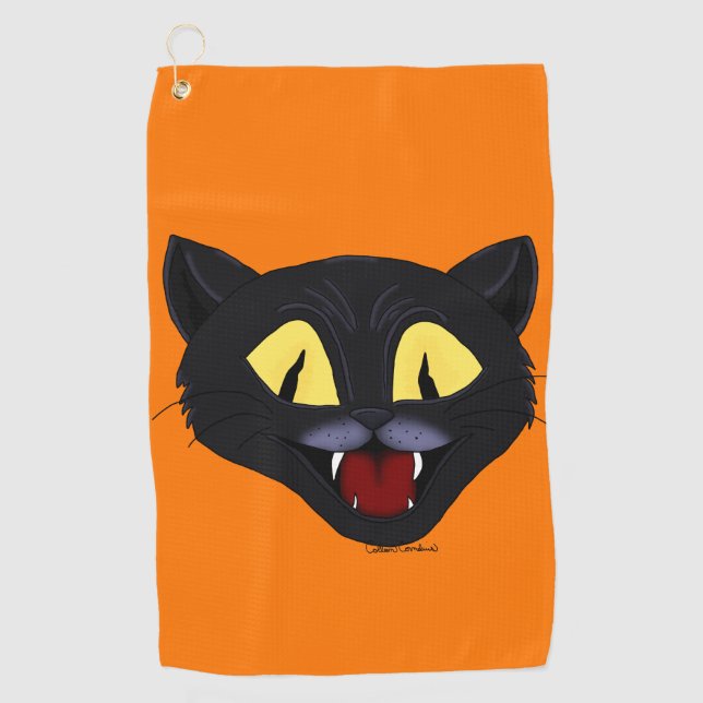 Serviette De Golf Chat noir Halloween  (Devant)