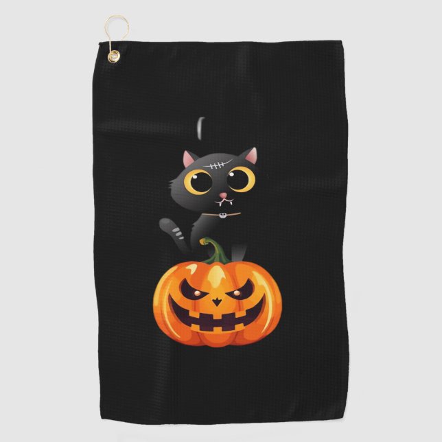 Serviette De Golf Chat noir Halloween Design - Art Citrouille Éffray (Devant)