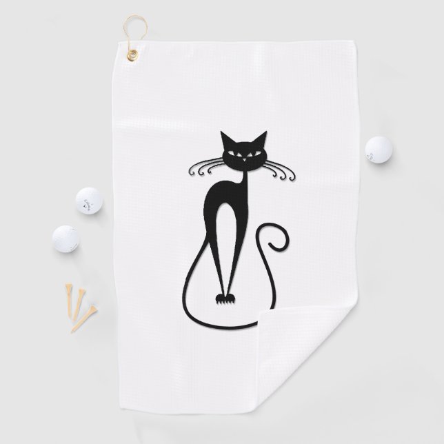Serviette De Golf Chat noir maigre fantaisiste (En situation)