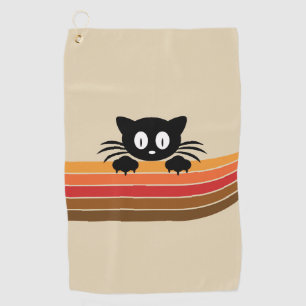 Serviette De Golf Chat noir mignon avec rayures rétro
