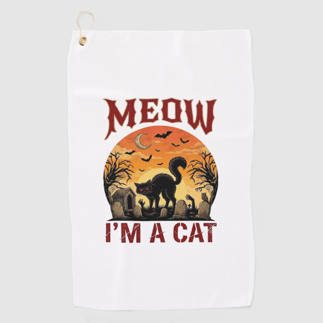 Serviette De Golf Chat qui miaule Halloween noir cimetière_1 (Devant)