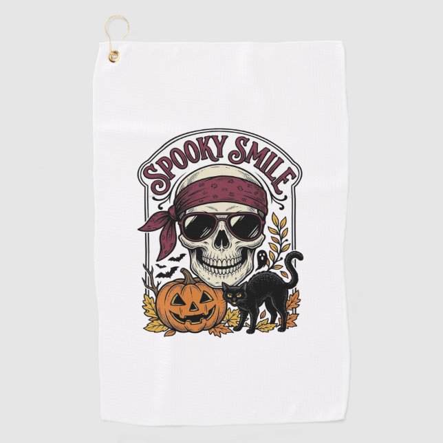 Serviette De Golf Chat squelette Halloween Graphique de citrouille v (Devant)