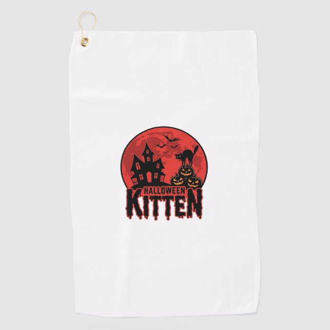 Serviette De Golf Chaton d'Halloween Maison Hantée Chat Graphique_1 (Devant)