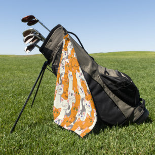Serviette De Golf Chats blancs et gingembre motif yeux verts yeux bl